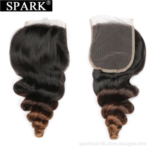 Spark Ombre Loose Wave Bundles with Closure 10A Brazilian Ombre Weave Human Hair Bundle   1b/4/30 with 4x4 Lace Closure